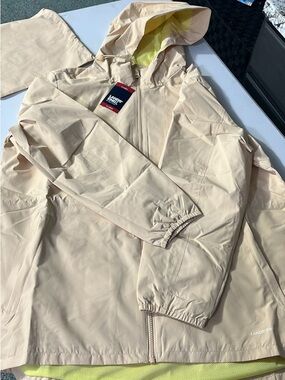 Lands' End Beige Hooded Jacket with Neon Yellow Lining